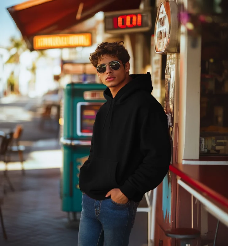 Black Plain Regular Hoodie