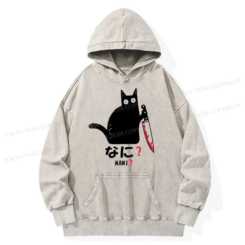 Tokyo-Tiger A Puzzled Cat Holding A Knife Washed Hoodie