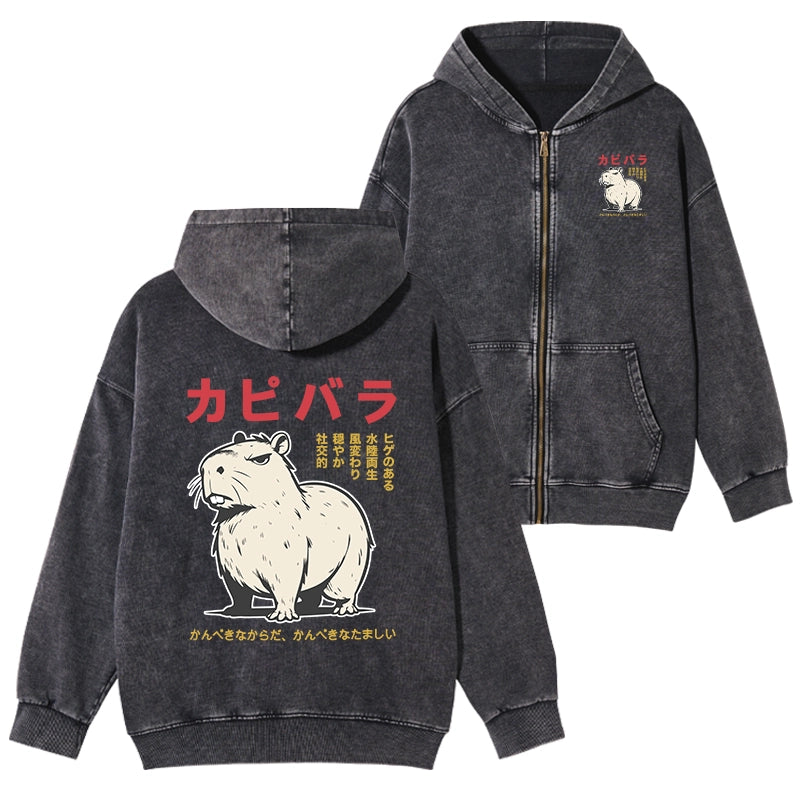 Tokyo-Tiger Angry Capybara Japan Washed Zip Hoodie