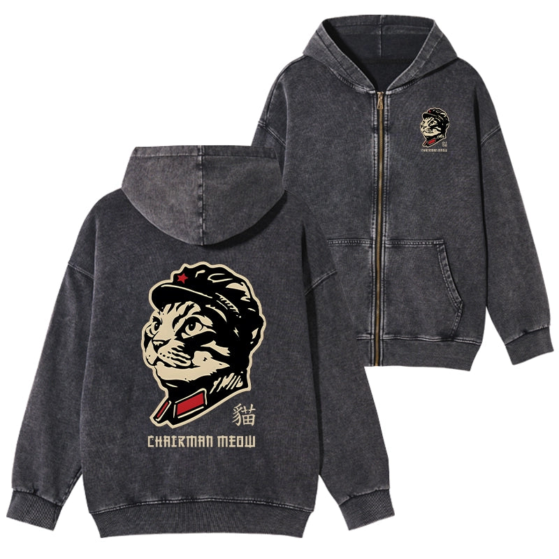 Tokyo-Tiger Chinese Spirit Cat Washed Zip Hoodie