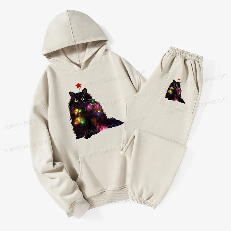 Tokyo-Tiger Christmas Lights Cat Fleece Lined Hoodie Set