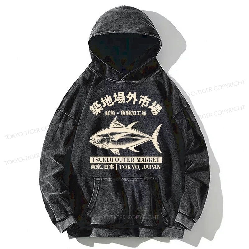 Tokyo-Tiger Japan Tsukiji Fish Market Washed Hoodie