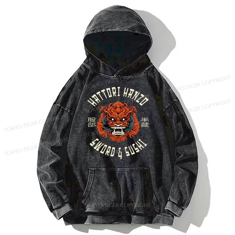 Tokyo-Tiger Japanese Hattori Hanzo Prints Washed Hoodie