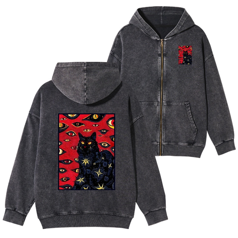 Tokyo-Tiger Mysterious Cat Washed Zip Hoodie