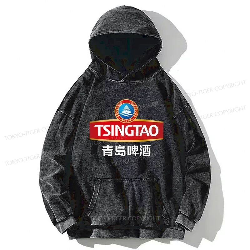 Tokyo-Tiger Qingdao Beer Logo Washed Hoodie