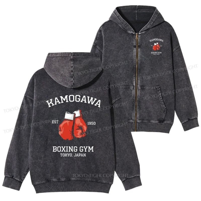 Tokyo-Tiger Retro Boxing Gloves Manga Anime Washed Zip Hoodie