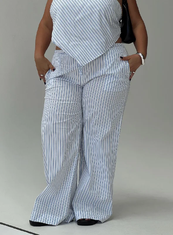 Collied Low Rise Pants Blue / White Stripe Curve