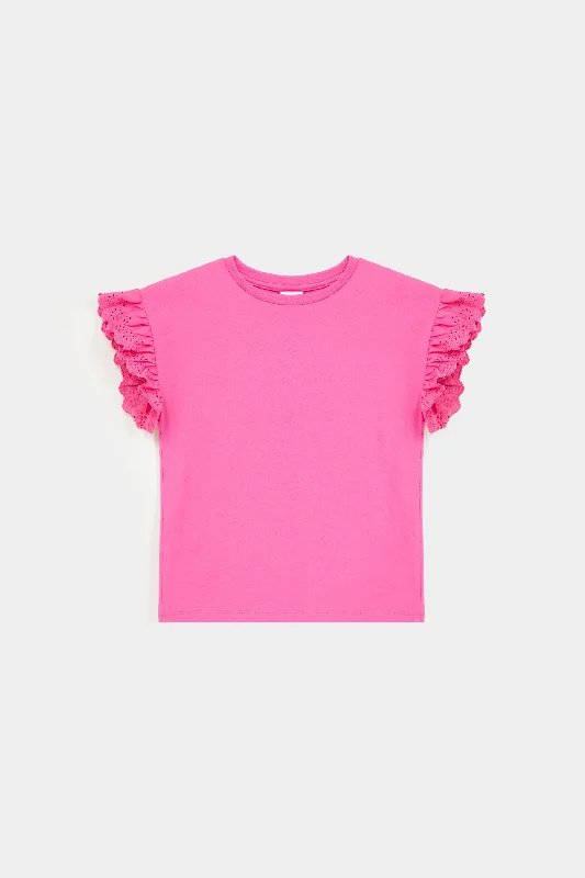 T-Shirt With Embroidered Ruffle Sleeves