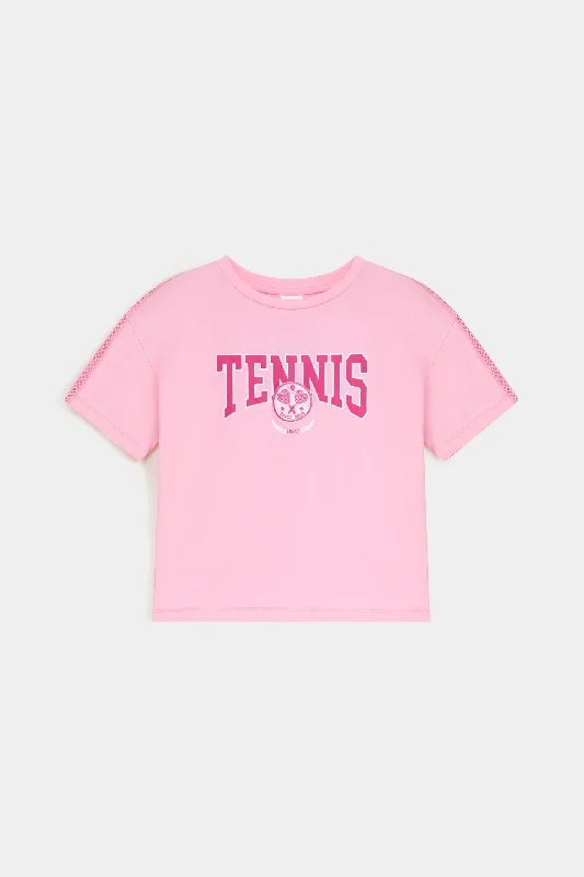 Tennis T-Shirt With Lace Detail On Shoulder