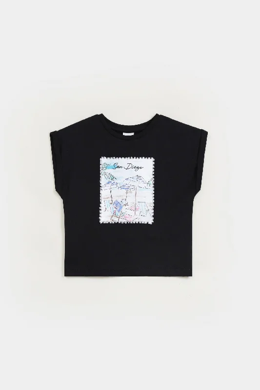 Graphic T-Shirt With Roll Over Sleeves