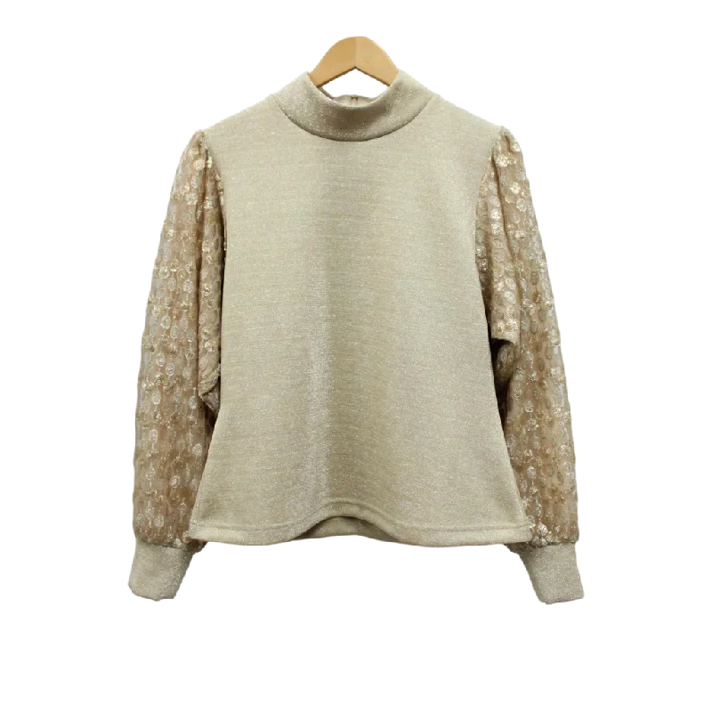 Light Golden Teardrop Mock Neck Top