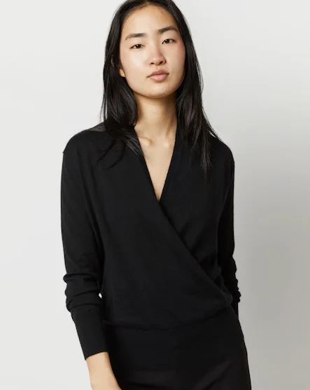 Mika Surplice Sweater Black Cashmere