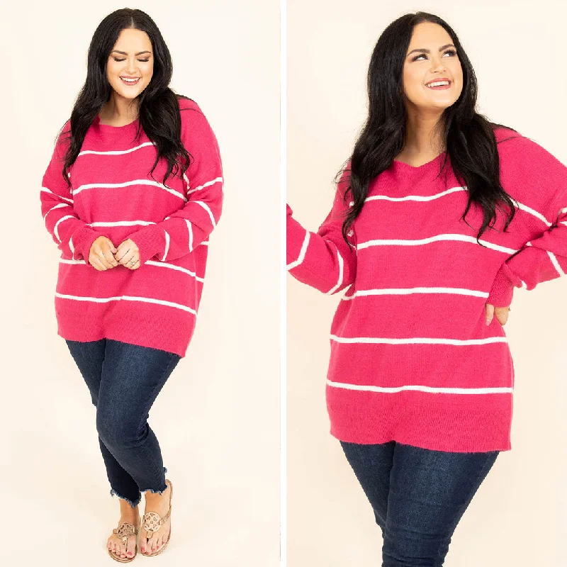 Slumber Party Sweater, Hot Pink-White