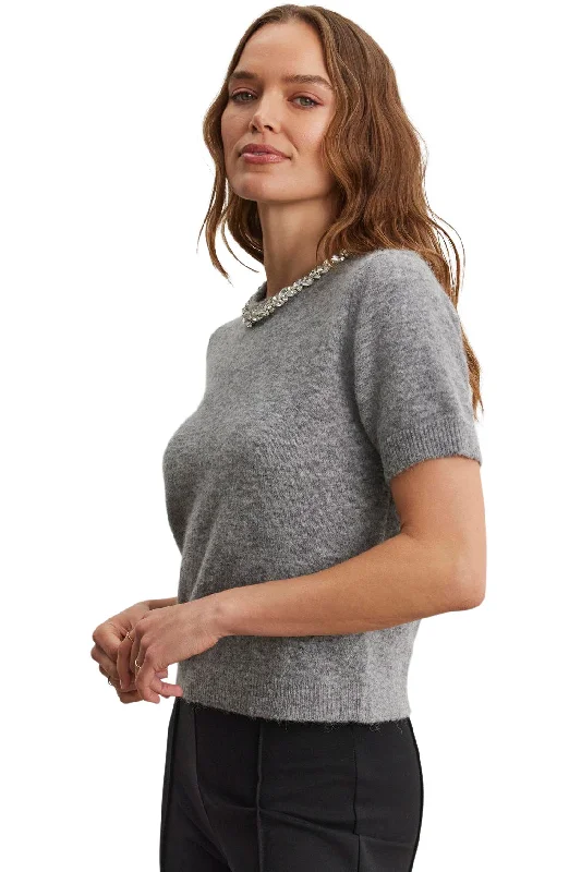 Velvet Layton Alpaca Embellished Sweater
 in Heather Grey