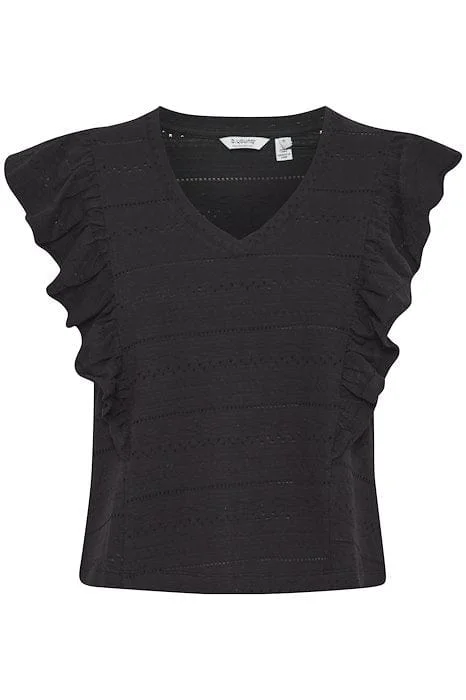 b.young Bypieri Black Ruffle T Shirt