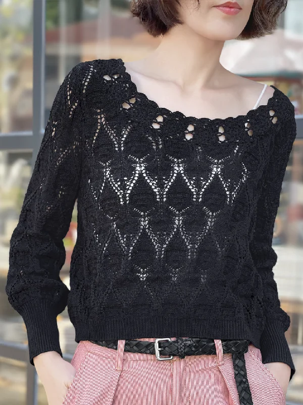 Surprise Sale! Black Scallop Trim 2-Way Crochet Cardigan Top