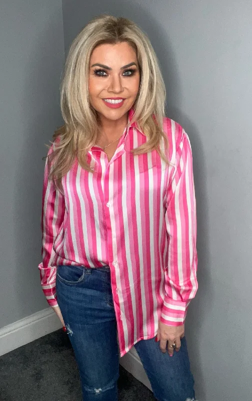 'Candy' satin stripe blouse pink