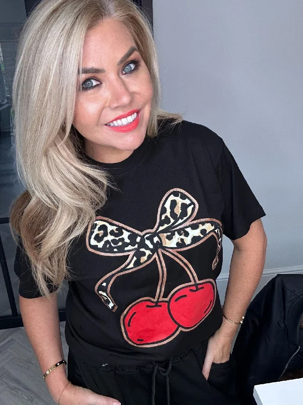 'Cherry bow' tee black