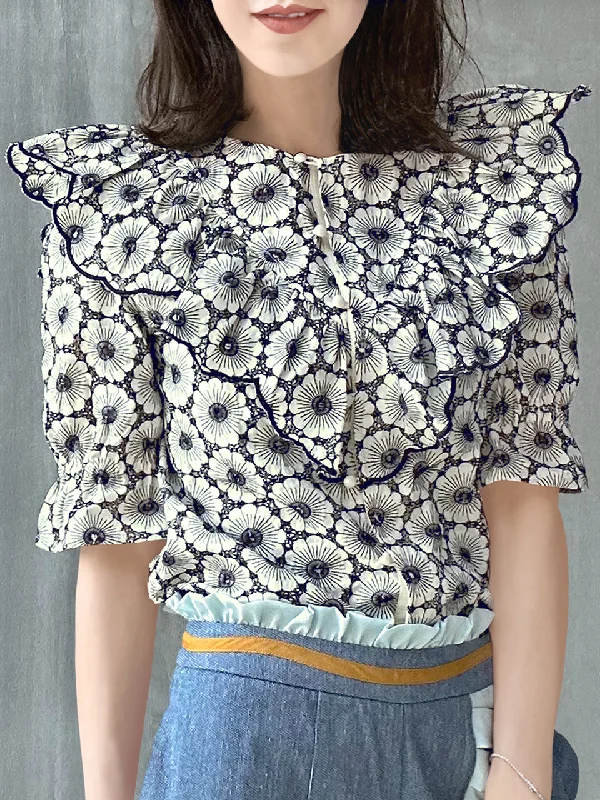 Last Chance! Violette Embroidered Ruffle Puff Sleeve Airy Blouse