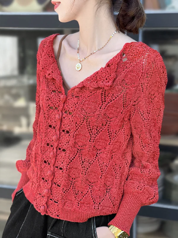 Surprise Sale! Red Scallop Trim 2-Way Crochet Cardigan Top