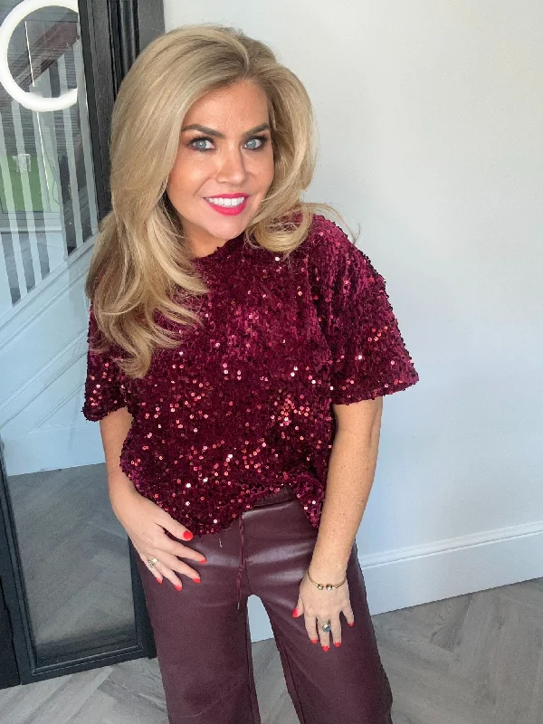 'Scarlett' sequin tee burgundy