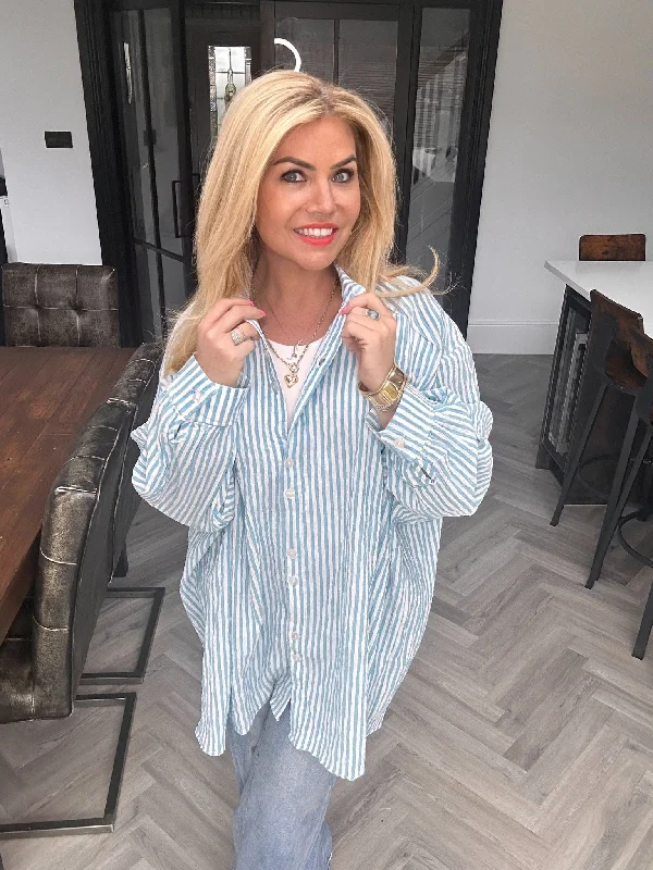 'Sian' oversized blue stripe shirt