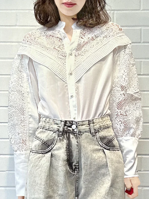 Last Chance! White Modal Embroidered Lace Trimmed Blouse