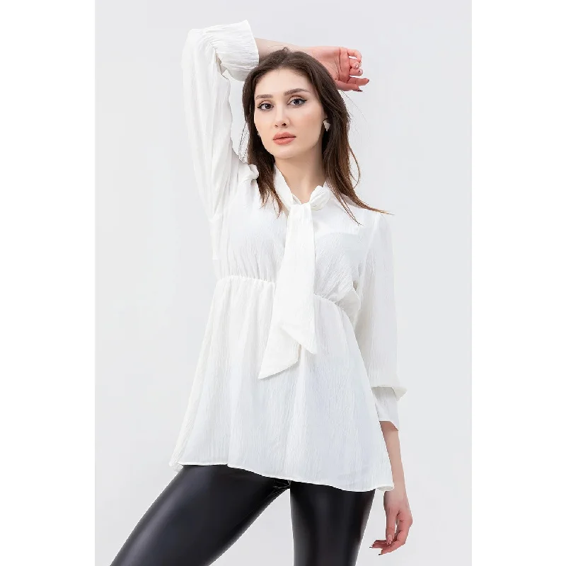 White Collar Knotted Top