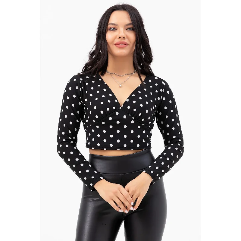 Dotted Double Breasted Crop Blouse