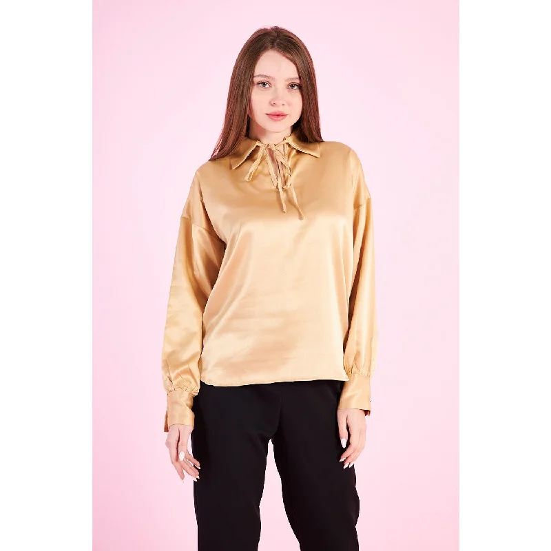 Gold Knotted Collar Satin Top