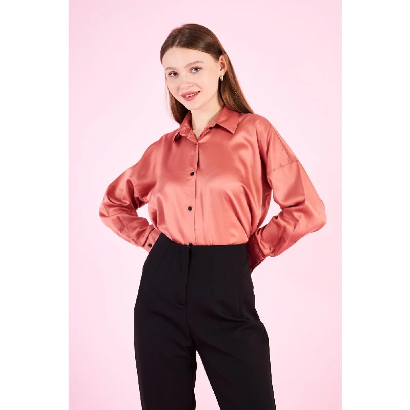 Pink Button Down Satin Shirt