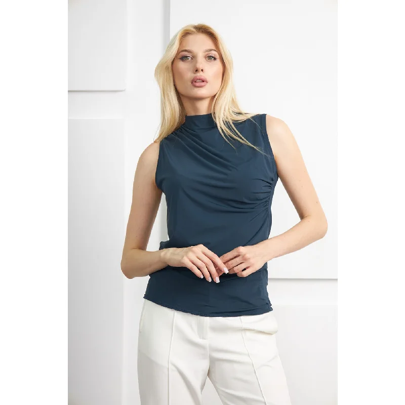 Blue Neck Pleated Top