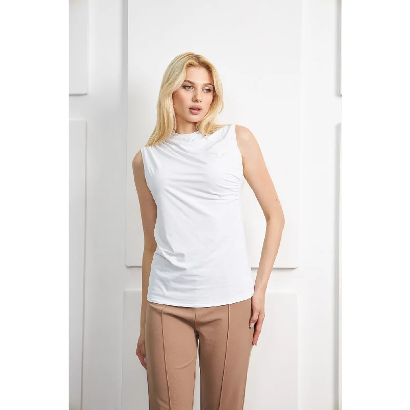 White Neck Pleated Top