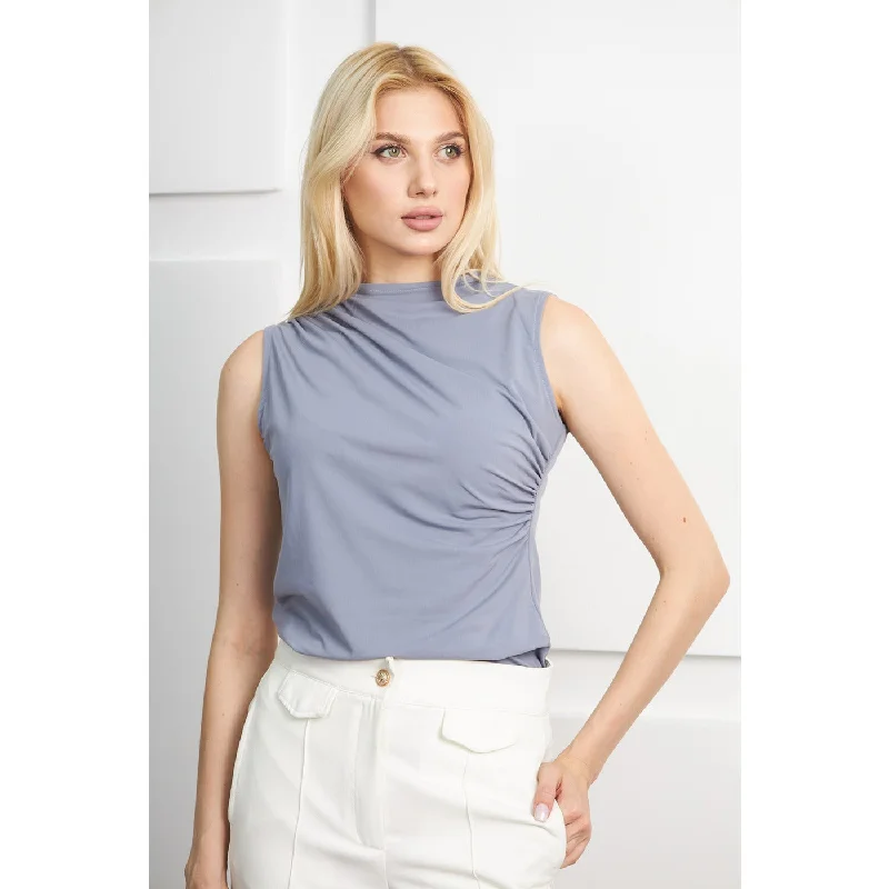 Grey Neck Pleated Top