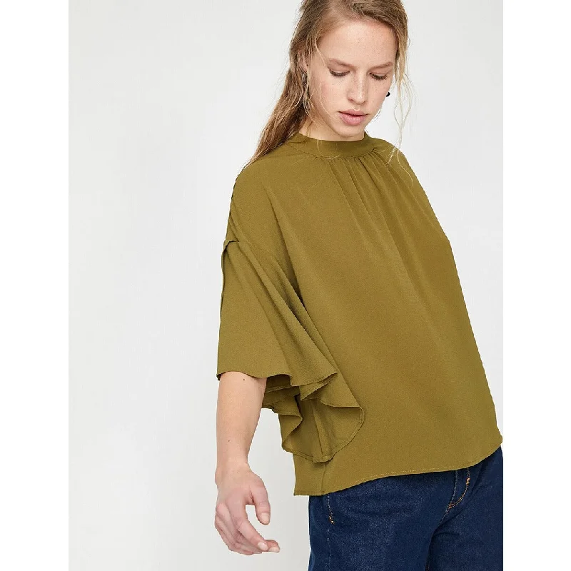 Olive Ruffle Detailed Blouse