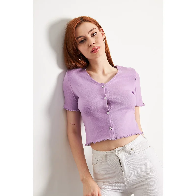 Lilac Button Down Crop Top