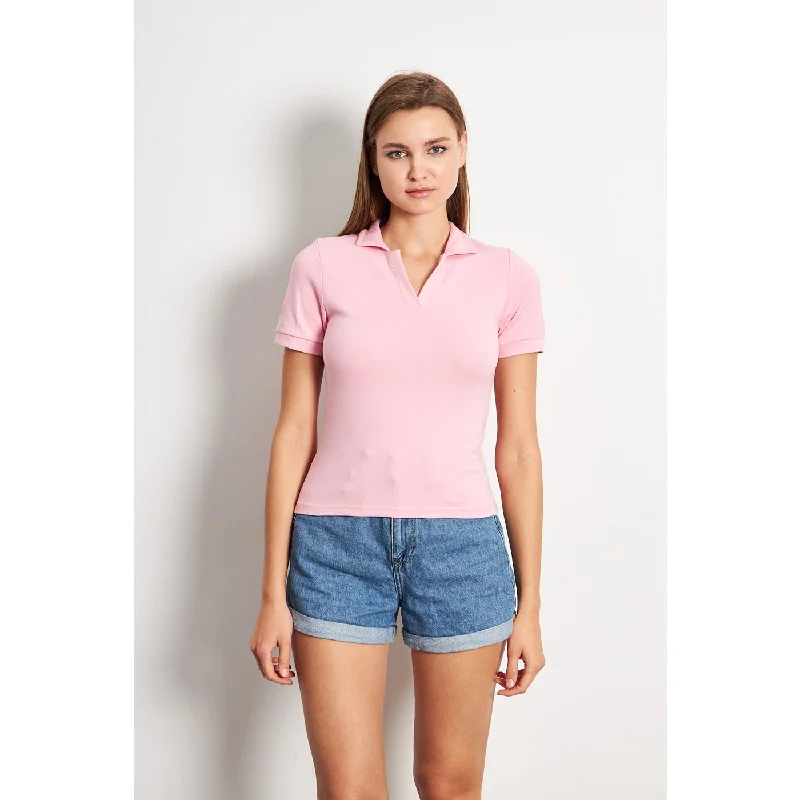 Pink Rib Knit Polo