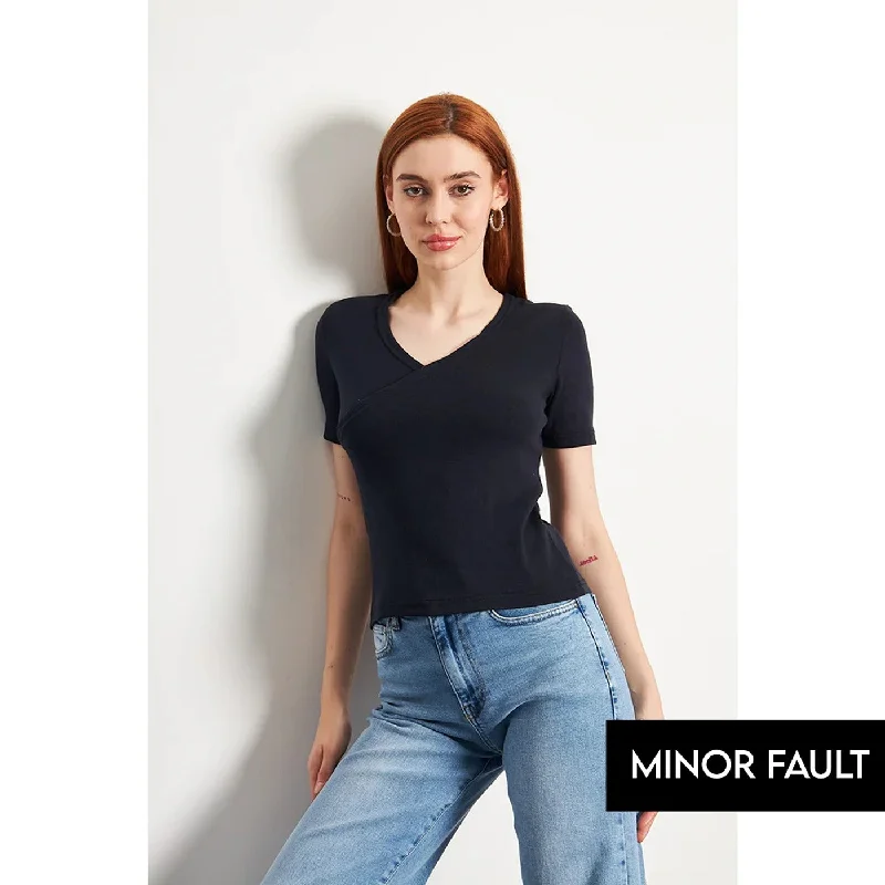 (Minor Fault) Navy Double Breasted Knit Top