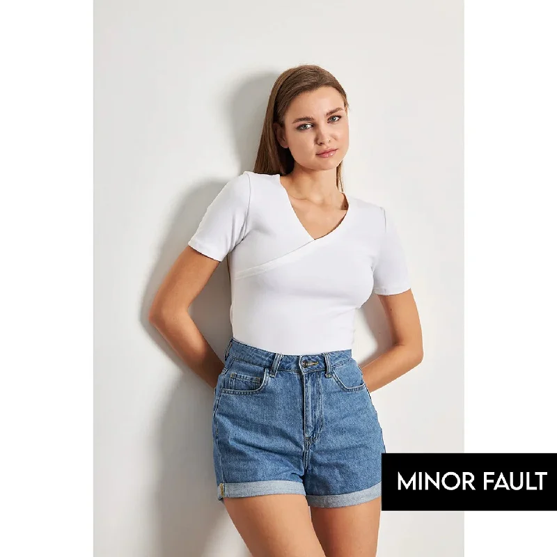 (Minor Fault) White Double Breasted Knit Top