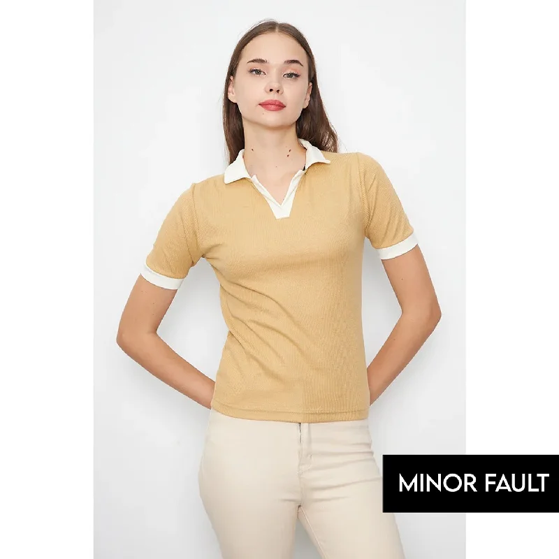 (Minor Fault) Beige Waffle Contrast Polo