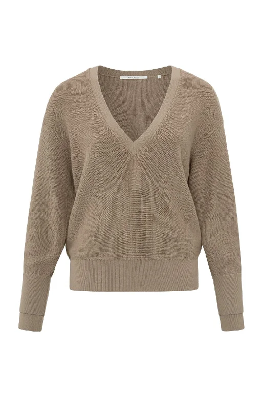 Yaya Sweater with V Neck Affogato Brown