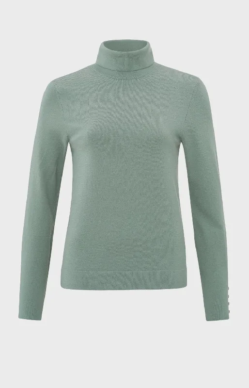 Yaya Turtleneck Jumper and Button Cuffs Jade Green