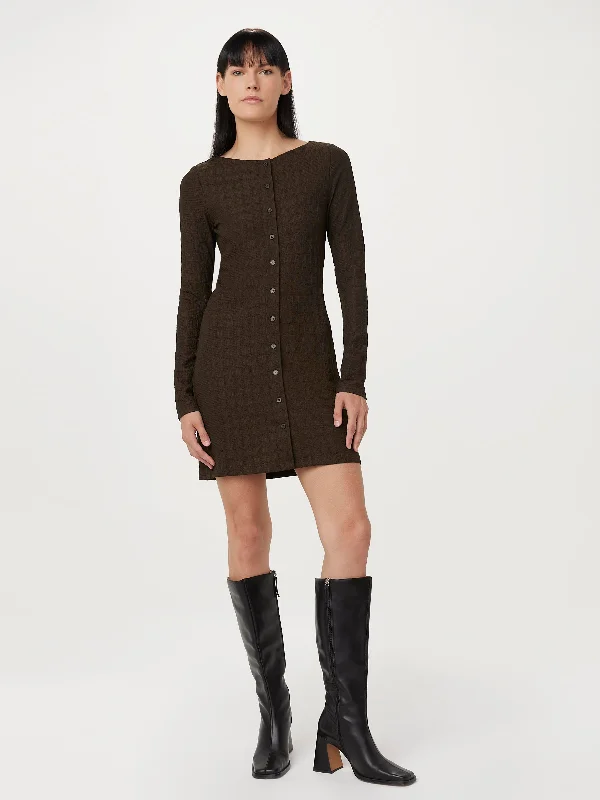 The Buttoned Mini Dress in Brown Black