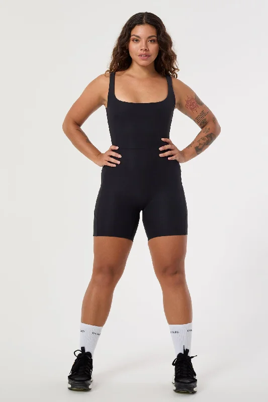 Olivia Square Neck Onesie | Recycled Polyester | Black